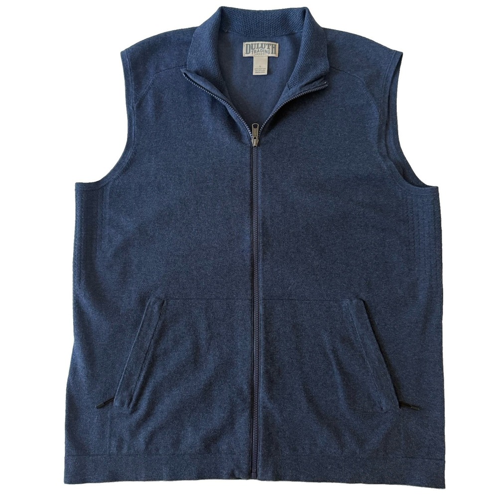 Duluth Trading Company Men's L Navy Blue JetSweater All Day Comfort Knit Vest